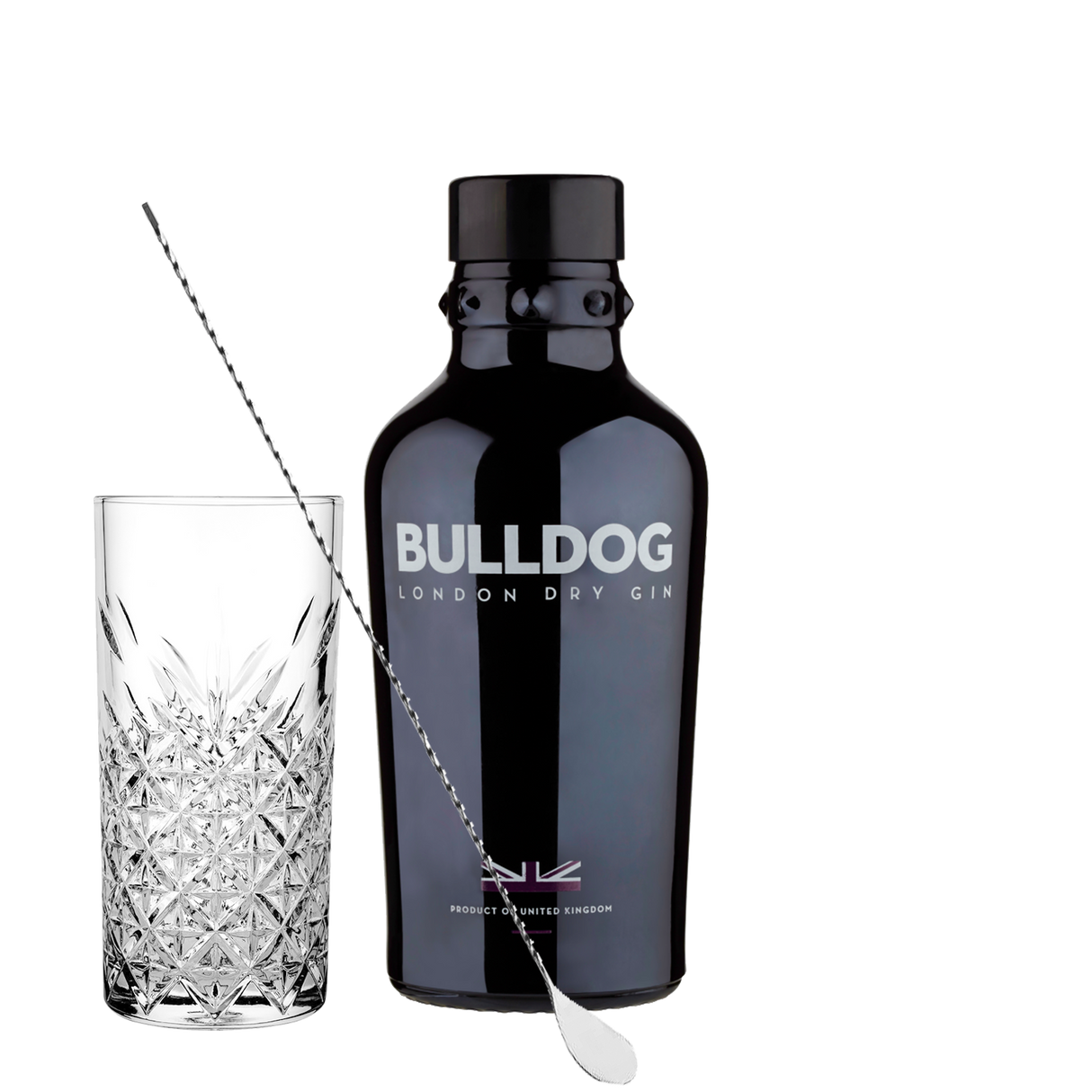 Set Cocktail Premium con Bulldog Gin 70 cl + 1 Bicchieri Tumbler in Vetro 30cl + 1 Bar Spoon Cucchiaio Acciaio Inox - Idea Regalo Uomo Bartendering Gin Tonic, Mixology e Home Bar
