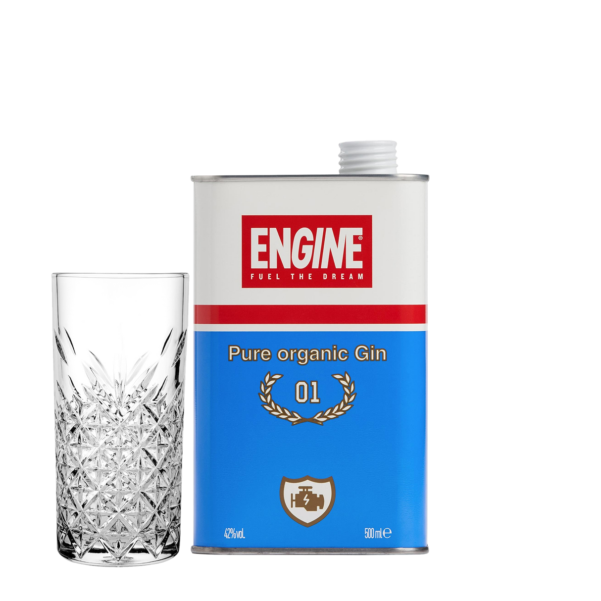 Set Cocktail Premium con Engine Gin, 500ml + 1 Bicchieri Tumbler in Vetro 30cl - Idea Regalo Uomo Bartendering Gin Tonic, Mixology e Home Bar
