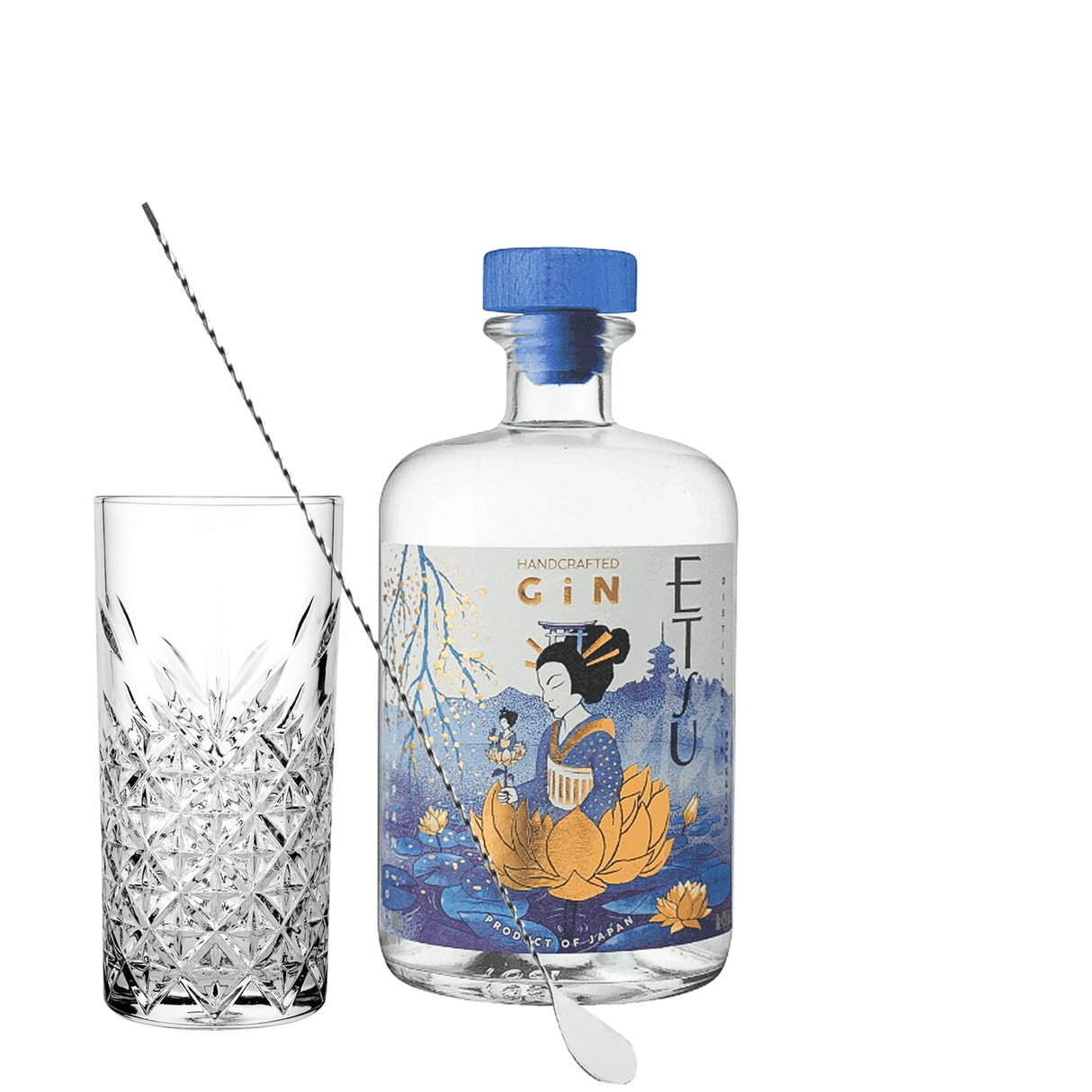 Set Cocktail Premium con Etsu Japanese Gin 70 cl + 1 Bicchieri Tumbler in Vetro 30cl + 1 Bar Spoon Cucchiaio Acciaio Inox - Idea Regalo Uomo Bartendering Gin Tonic, Mixology e Home Bar