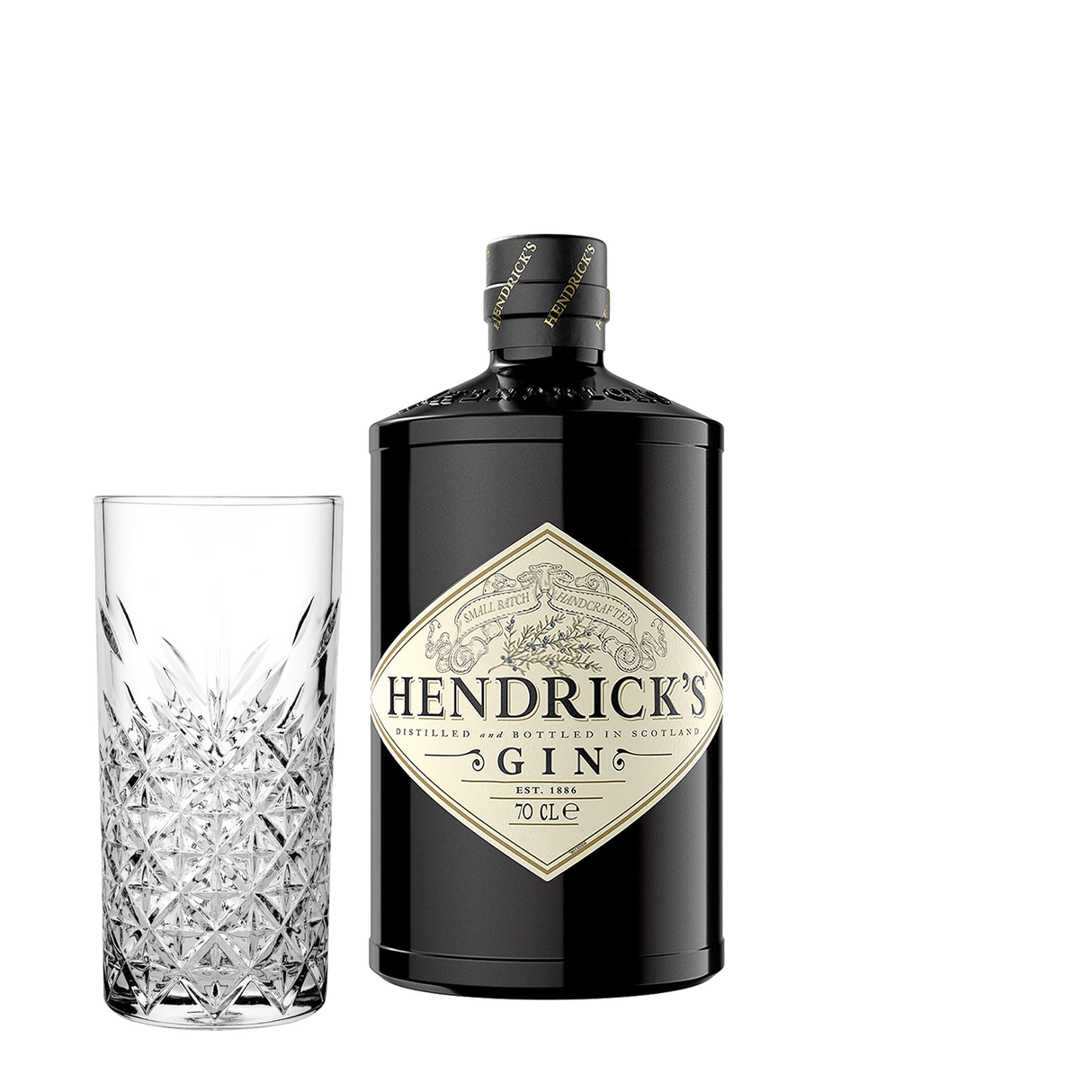 Set Cocktail Premium con Hendrick's Gin 70 cl + 1 Bicchieri Tumbler in Vetro 30cl - Idea Regalo Uomo Bartendering Gin Tonic, Mixology e Home Bar