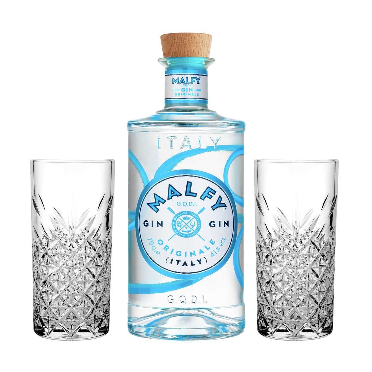 Set Cocktail Premium con Malfy Gin Originale 70 cl + 2 Bicchieri Tumbler in Vetro 30cl  -  Idea Regalo Uomo Bartendering Gin Tonic, Mixology e Home Bar