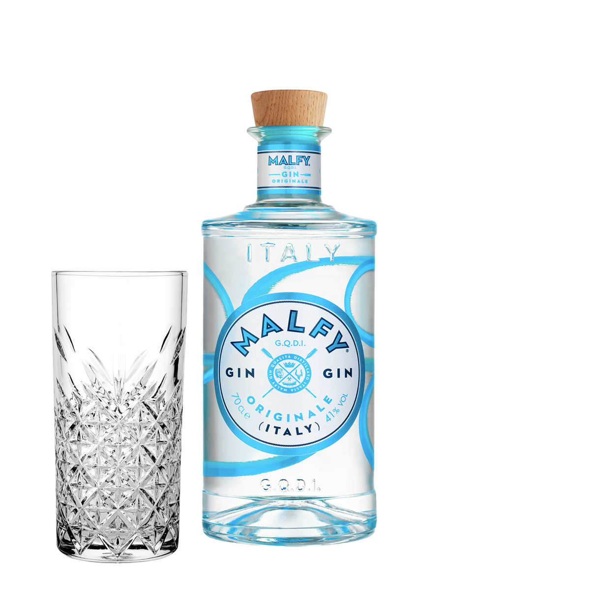 Set Cocktail Premium con Malfy Gin Originale 70 cl + 1 Bicchieri Tumbler in Vetro 30cl - Idea Regalo Uomo Bartendering Gin Tonic, Mixology e Home Bar