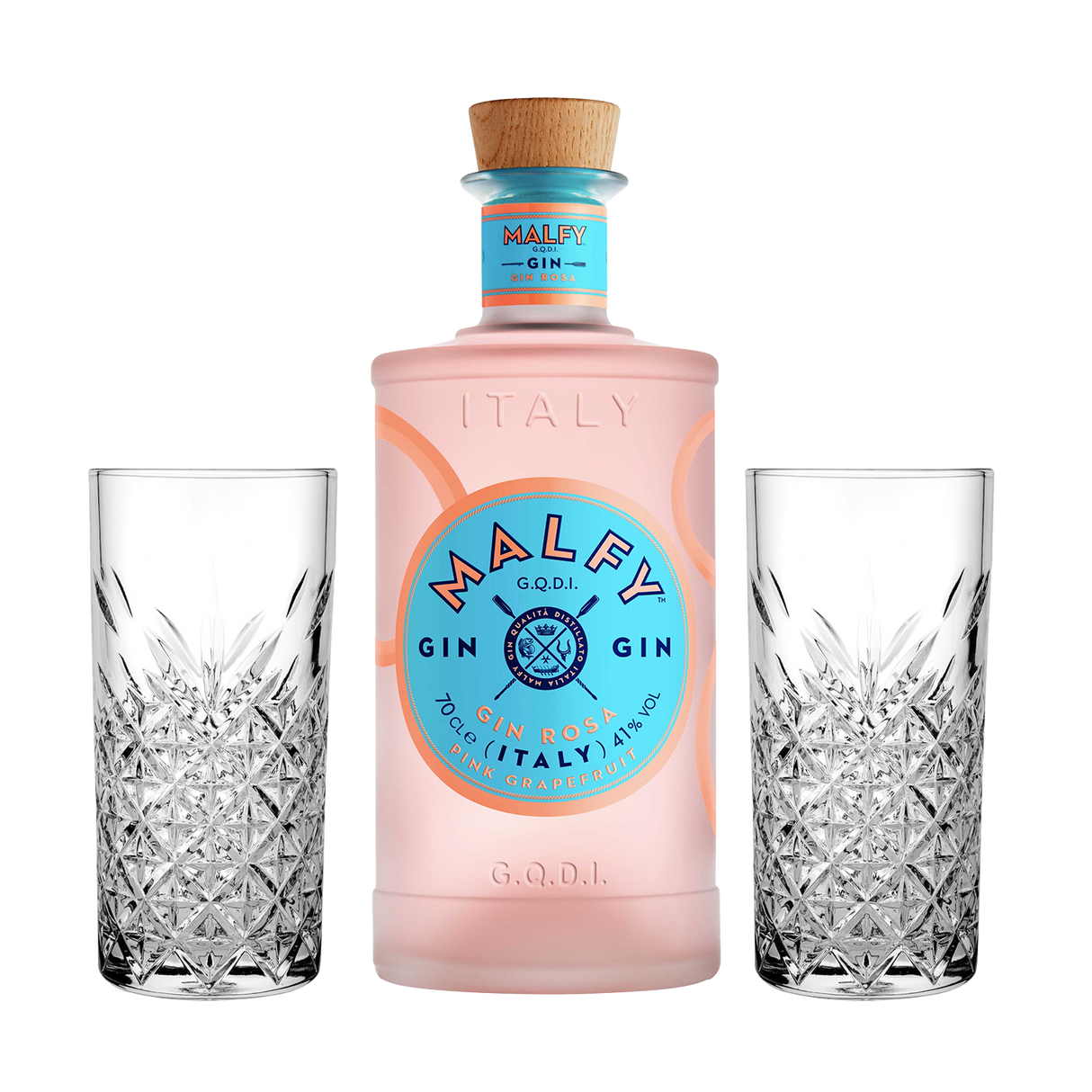 Set Cocktail Premium con Malfy Gin Rosa 70 cl + 2 Bicchieri Tumbler in Vetro 30cl  -  Idea Regalo Uomo Bartendering Gin Tonic, Mixology e Home Bar