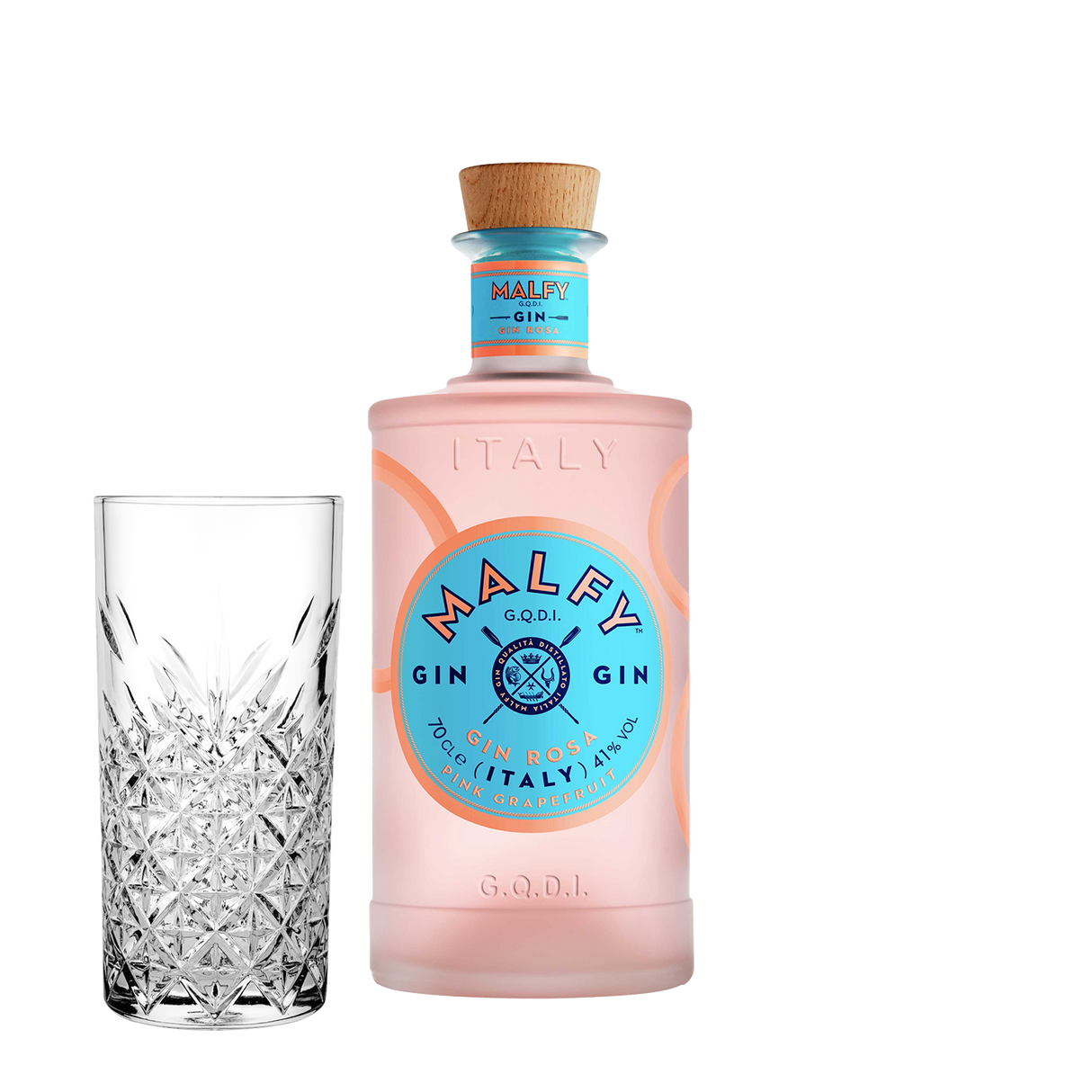 Set Cocktail Premium con Malfy Gin Rosa 70 cl + 1 Bicchieri Tumbler in Vetro 30cl - Idea Regalo Uomo Bartendering Gin Tonic, Mixology e Home Bar