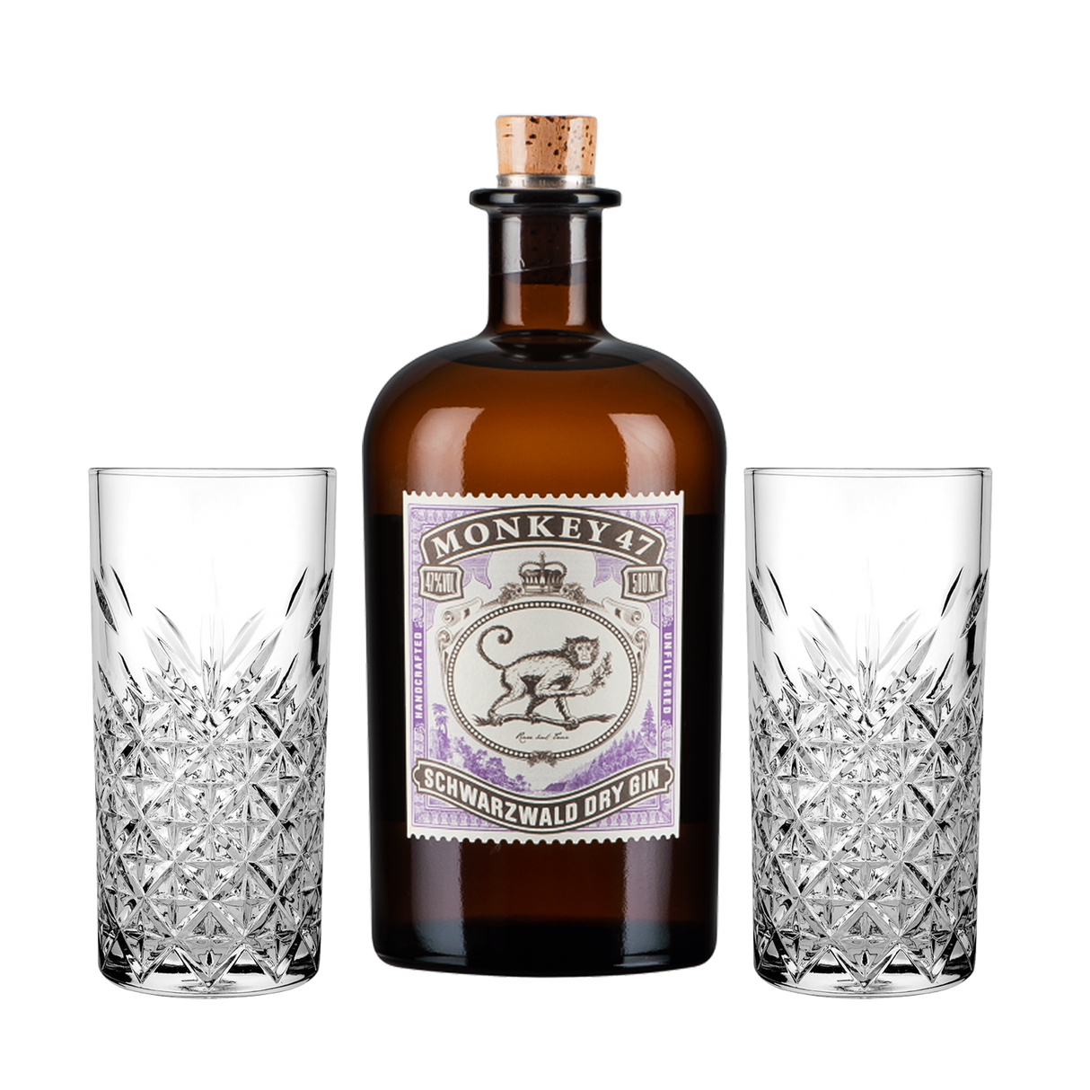 Set Cocktail Premium con Monkey 47 Gin 500 ml + 2 Bicchieri Tumbler in Vetro 30cl  -  Idea Regalo Uomo Bartendering Gin Tonic, Mixology e Home Bar